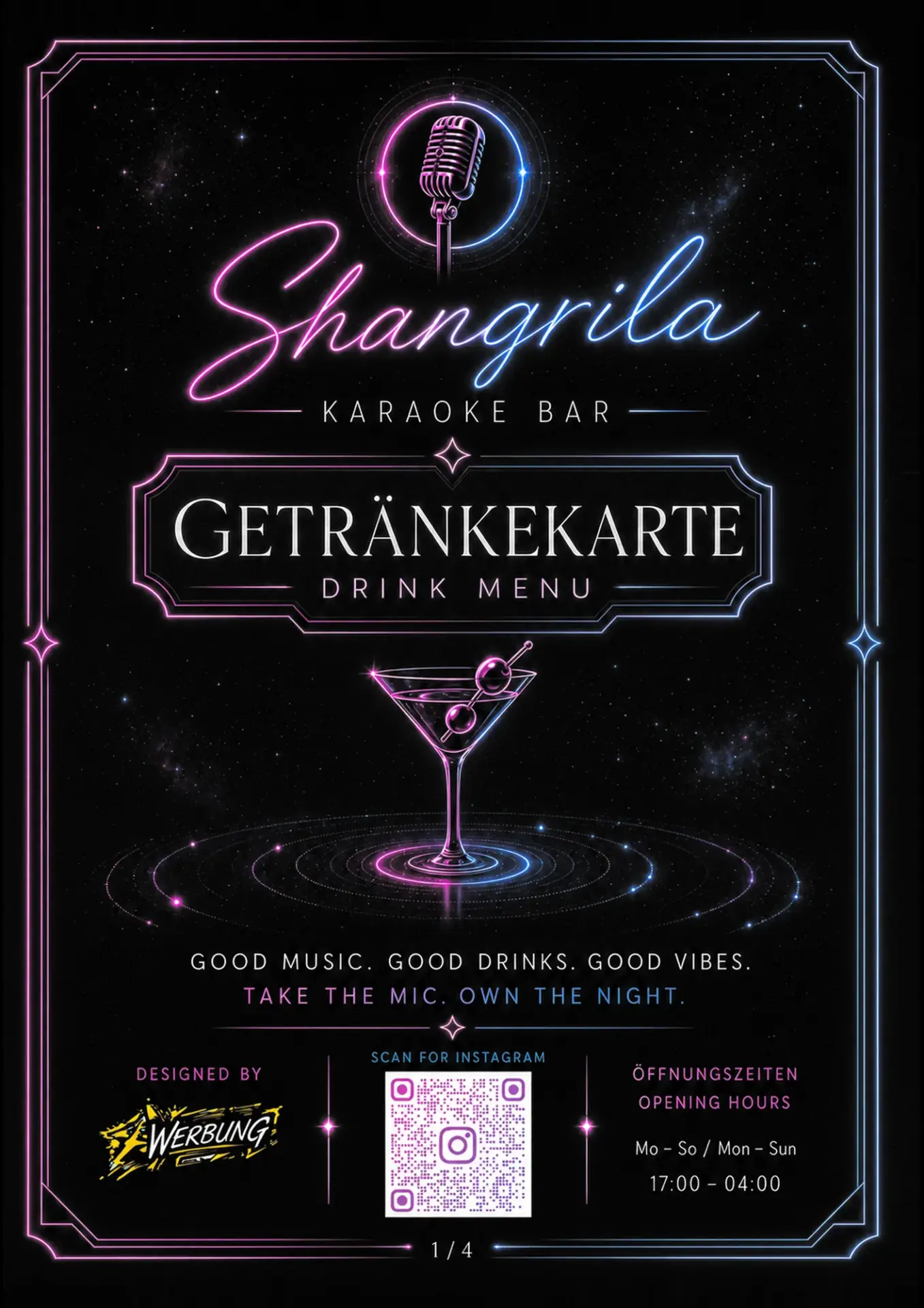 Shangrila Karaoke – Getränkekarte – Seite 1