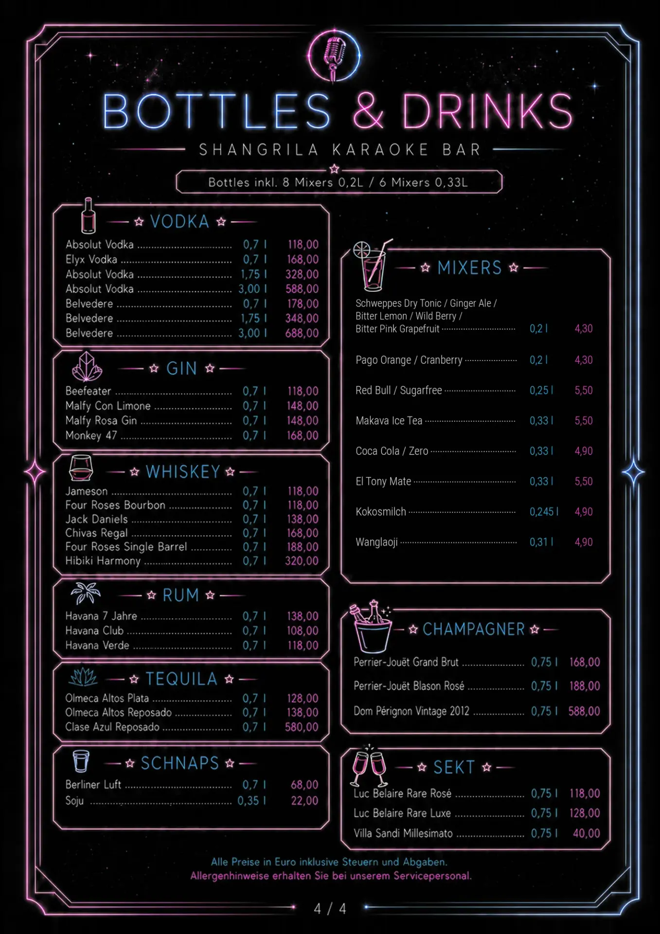 Shangrila Karaoke – Getränkekarte – Seite 4